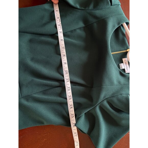 Calvin Klein NWT Puff Sleeve Midi Sheath Career Cocktail Dress Dark Green Size 8 - Picture 11 of 12